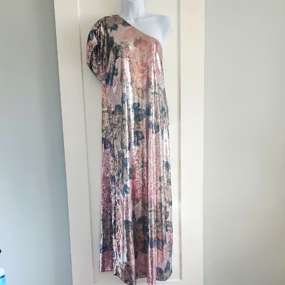 NWT! Anthropologie One Shoulder Floral Sequin Maxi Dress Size Medium - Picture 4 of 11